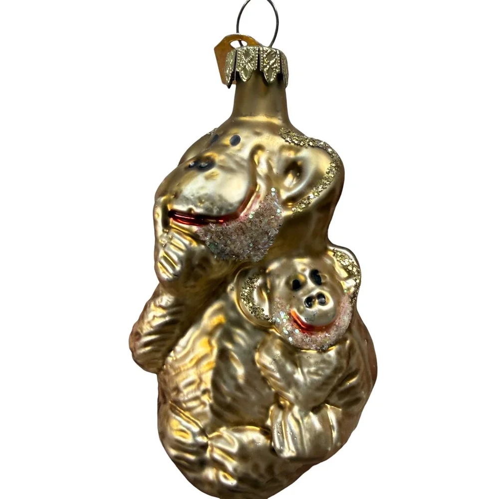 Discovery Store Gold Monkey Holding Baby Glass Ornament Christmas Tree Decor‎